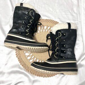 Sorel Joan of Arctic Holiday Leather Shearling Boots Black NL2392-010 Size 9